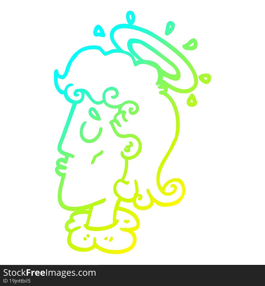 cold gradient line drawing cartoon angel face