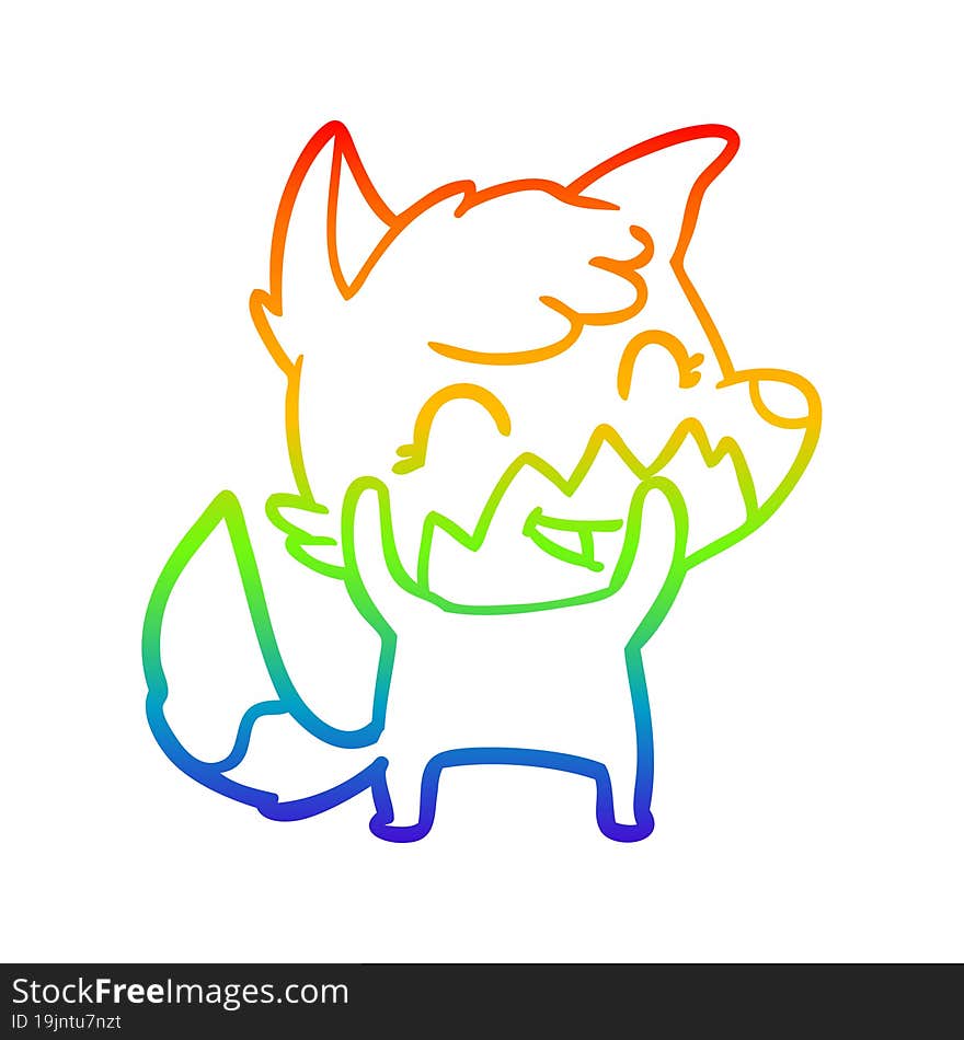 rainbow gradient line drawing of a happy cartoon fox