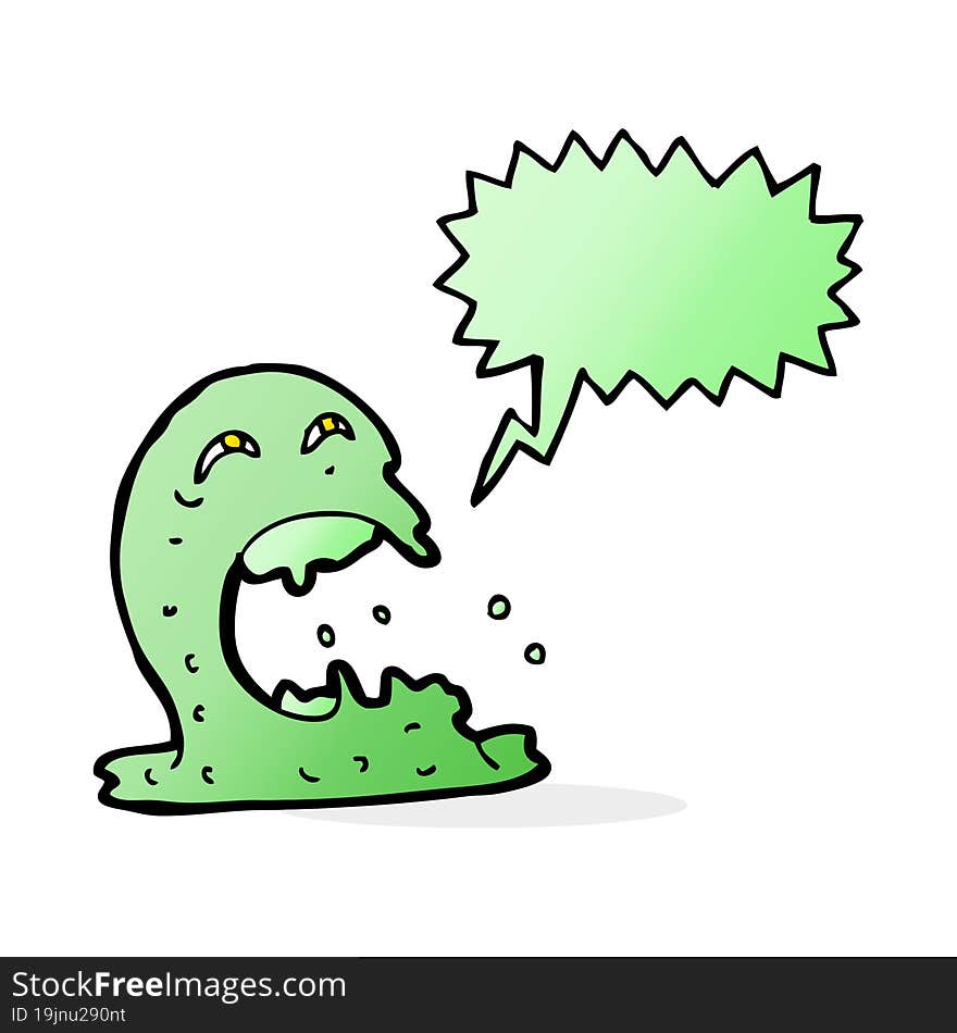 cartoon gross ghost with speech bubble