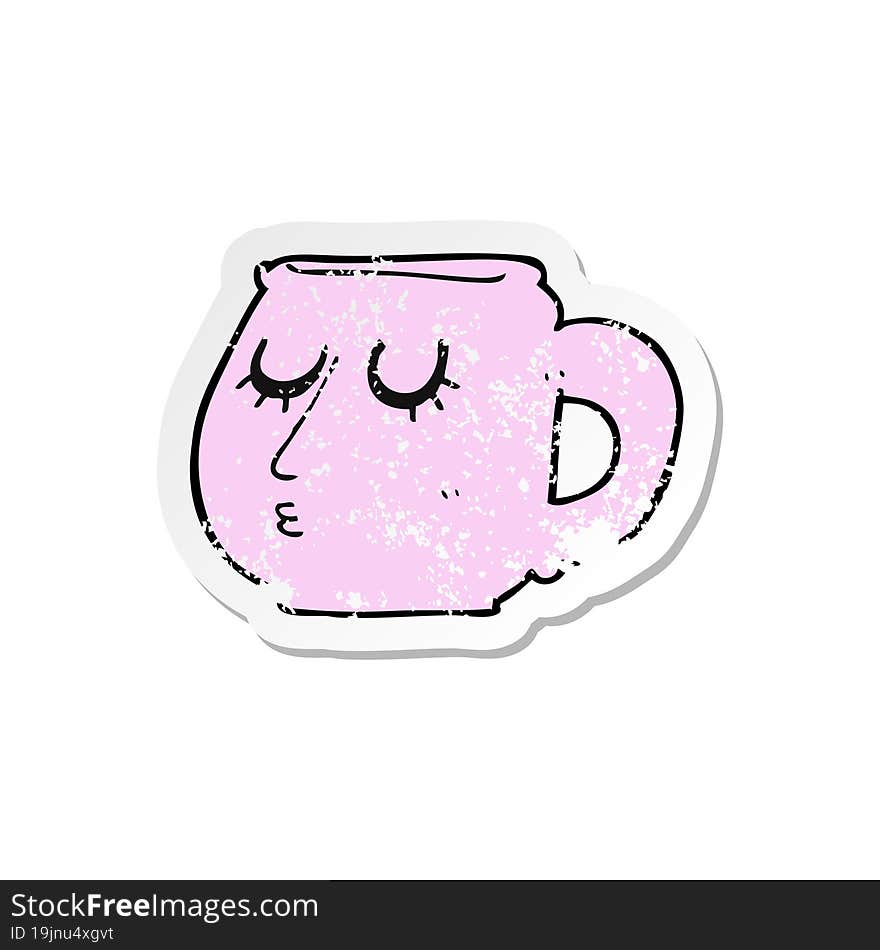 Retro Distressed Sticker Of A Cartoon Cup