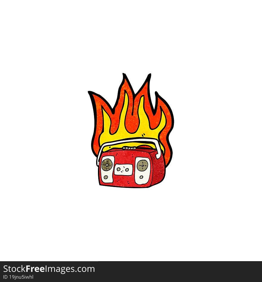 burning radio cassette player cartoon