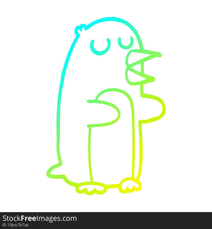 Cold Gradient Line Drawing Cartoon Penguin