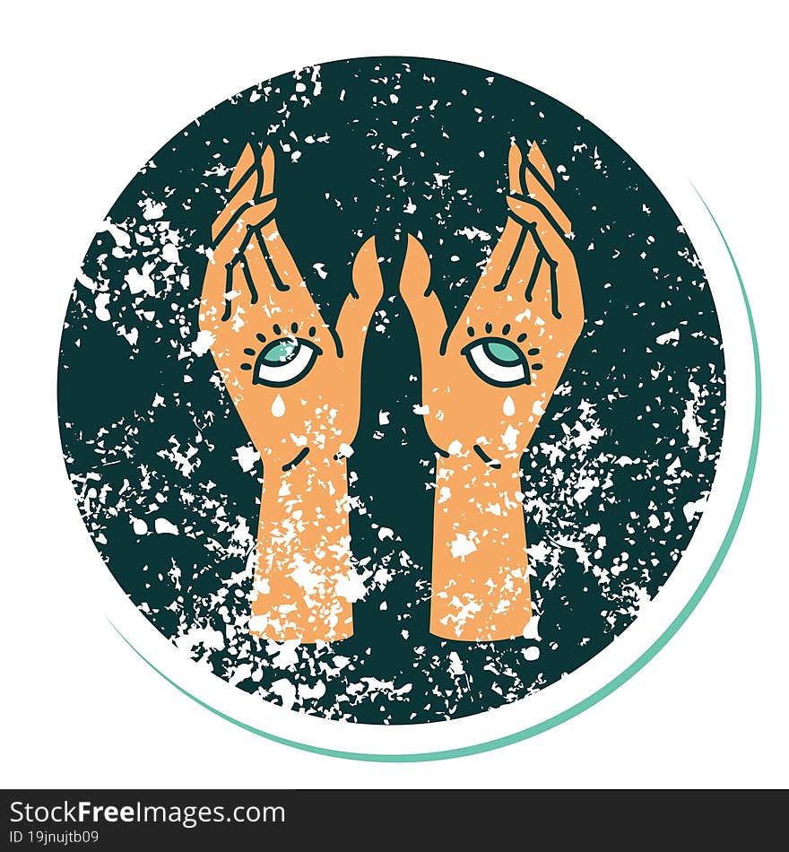 iconic distressed sticker tattoo style image of mystic hands. iconic distressed sticker tattoo style image of mystic hands