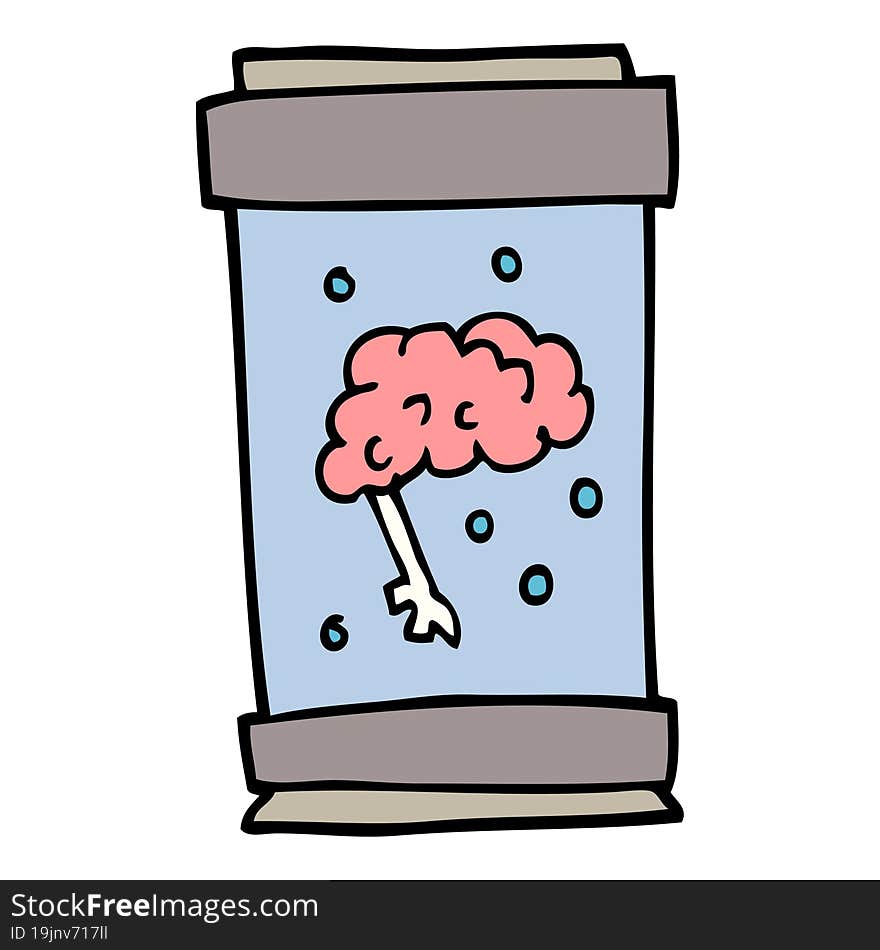 Cartoon Doodle Brain In Jar