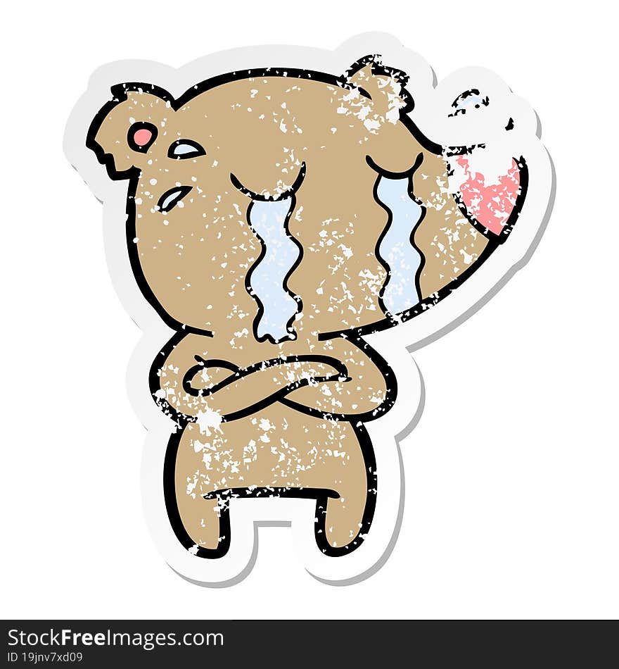 Distressed Sticker Of A Cartoon Crying Bear