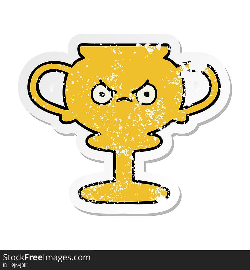 distressed sticker of a cute cartoon trophy