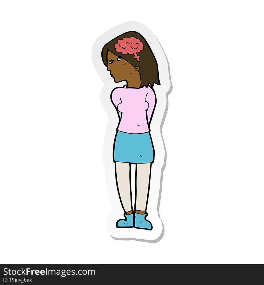 Sticker Of A Cartoon Brainy Woman