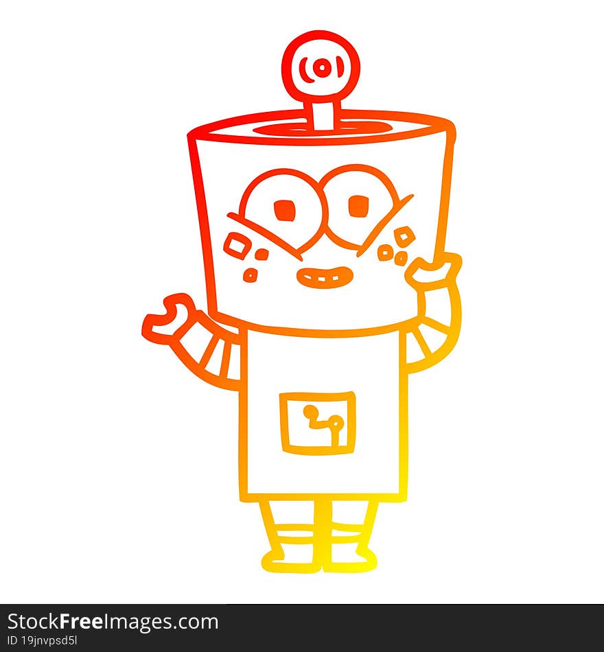 warm gradient line drawing happy cartoon robot waving hello