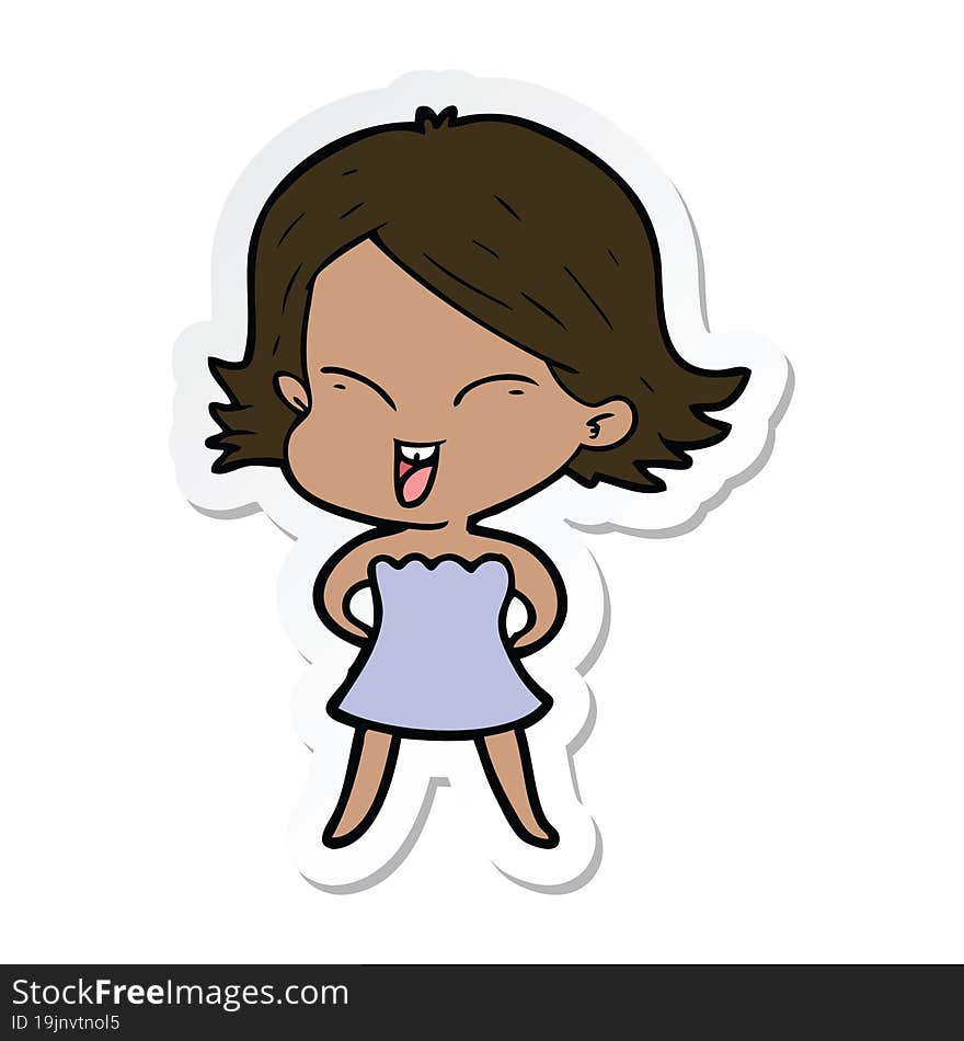 sticker of a happy cartoon girl