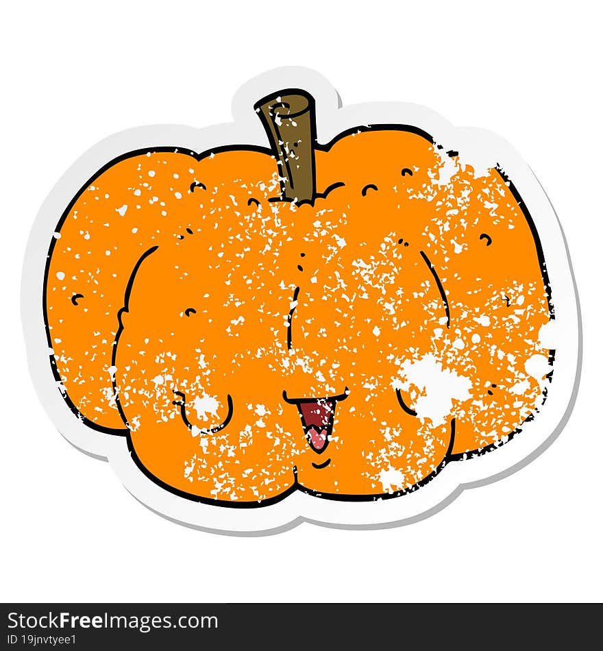 distressed sticker of a cartoon pumpkin