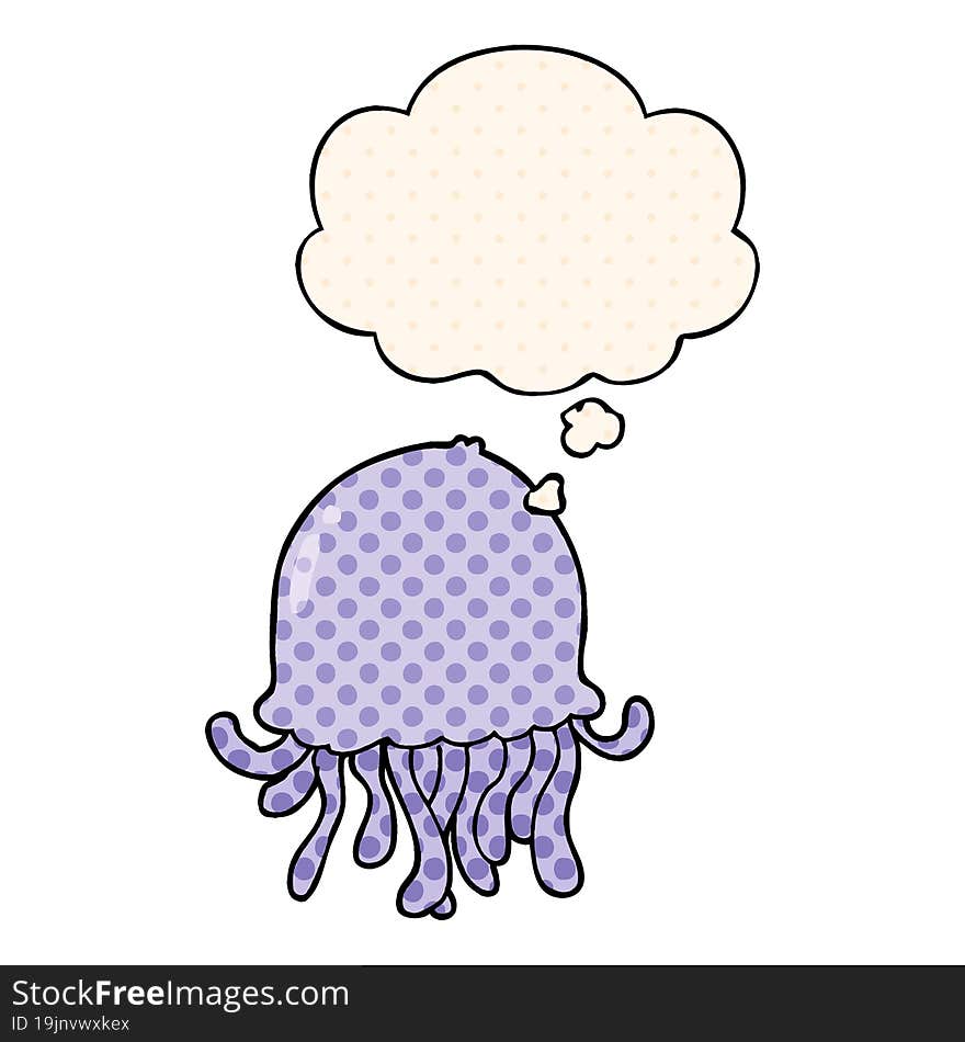 cartoon jellyfish and thought bubble in comic book style