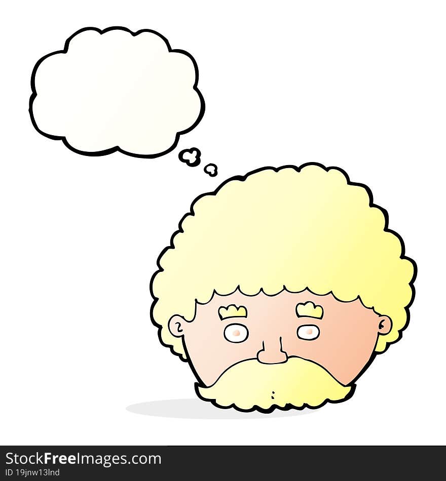 cartoon man with mustache with thought bubble