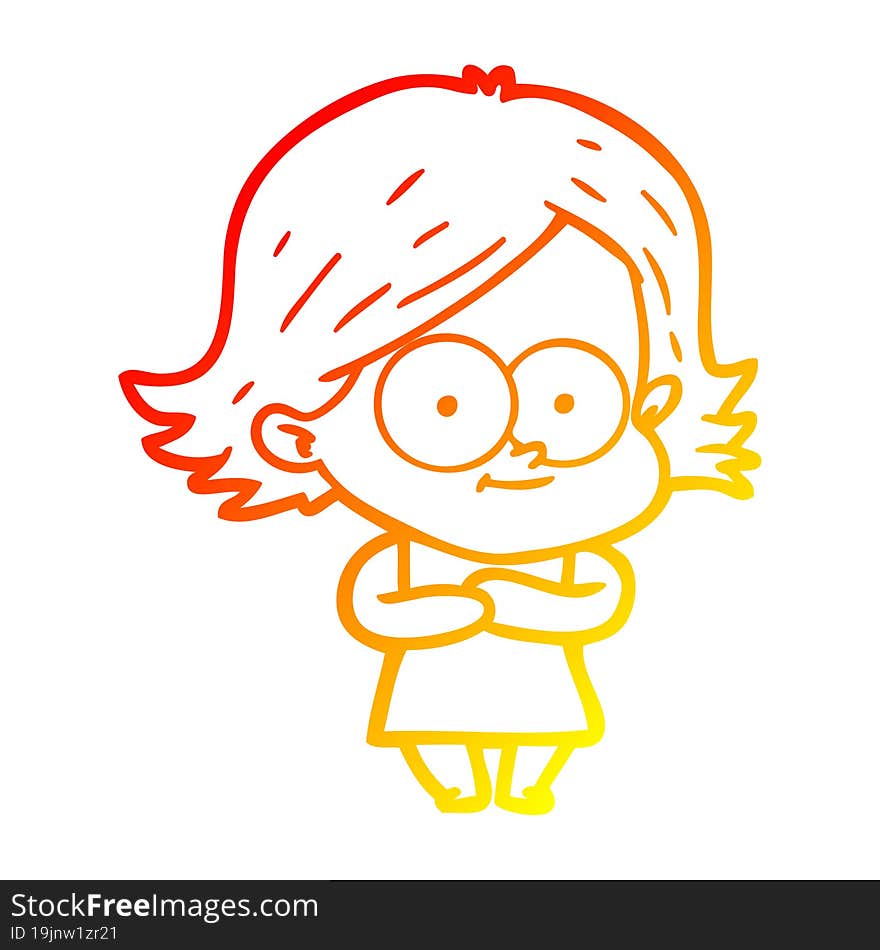 warm gradient line drawing of a happy cartoon girl