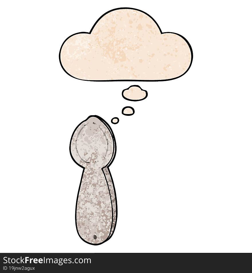 Cartoon Spoon And Thought Bubble In Grunge Texture Pattern Style