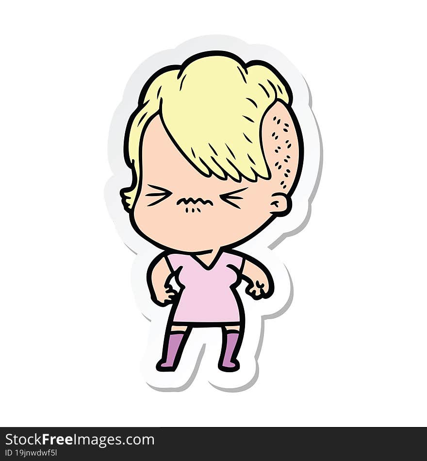 sticker of a cartoon annoyed hipster girl