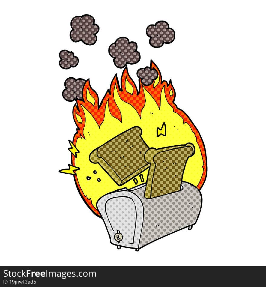 freehand drawn cartoon burning toaster