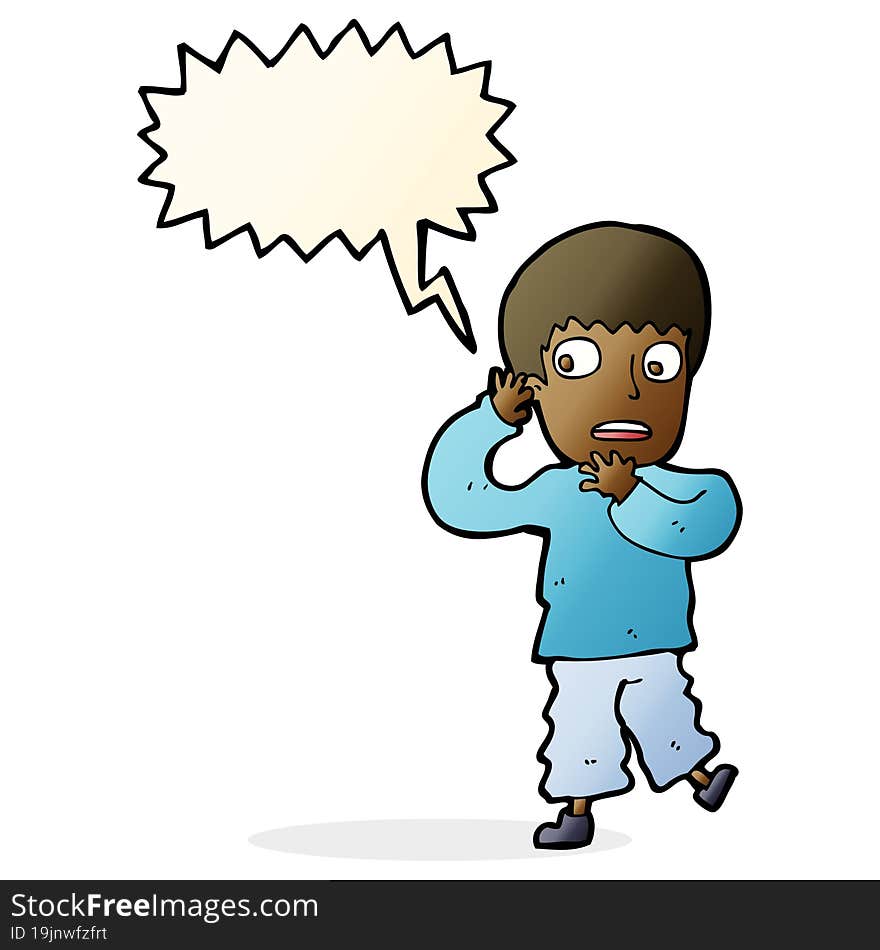 Cartoon Frightened Boy With Speech Bubble