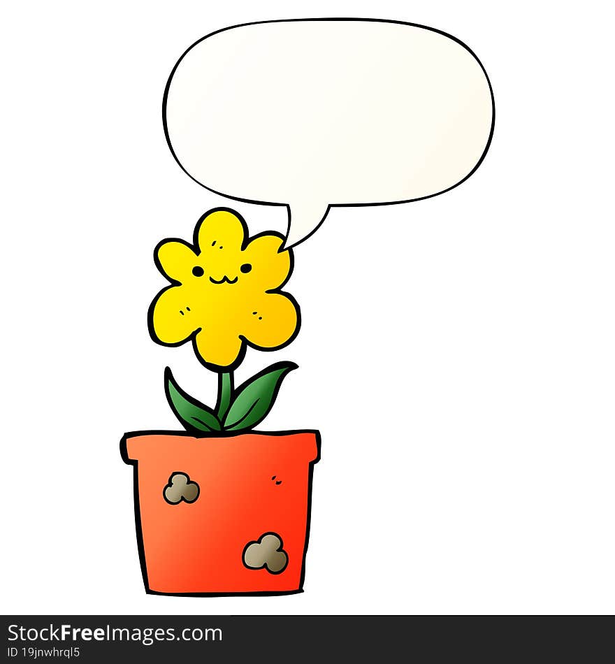 cartoon house plant and speech bubble in smooth gradient style