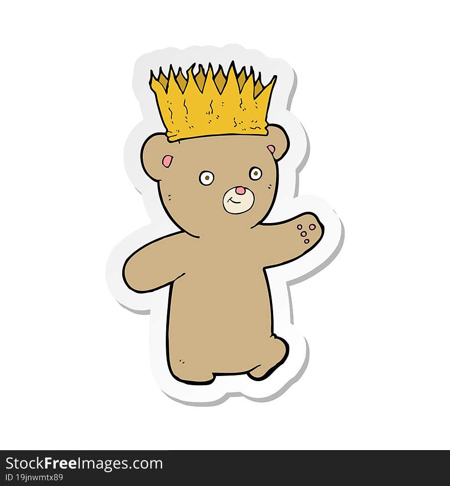 sticker of a cartoon teddy bear wearing paper crown