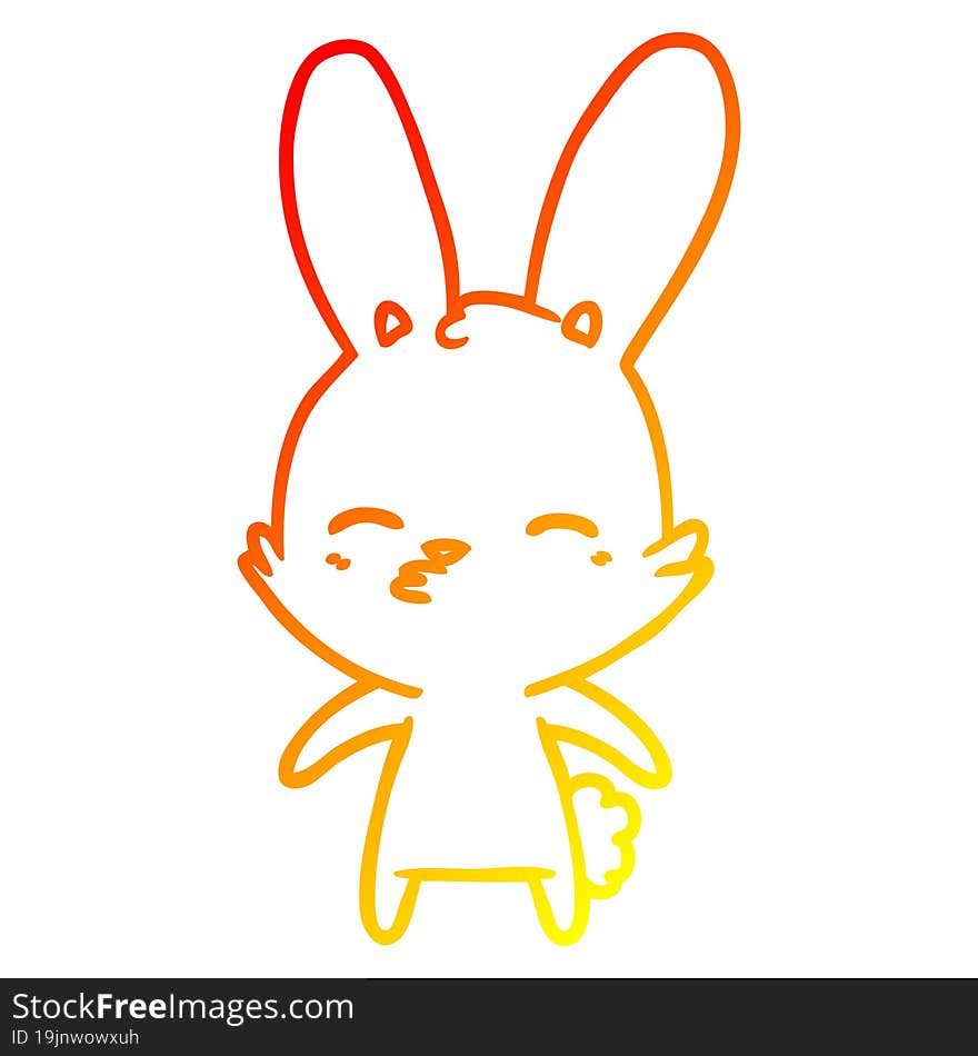 warm gradient line drawing of a curious bunny cartoon