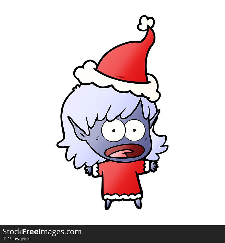 gradient cartoon of a shocked elf girl wearing santa hat