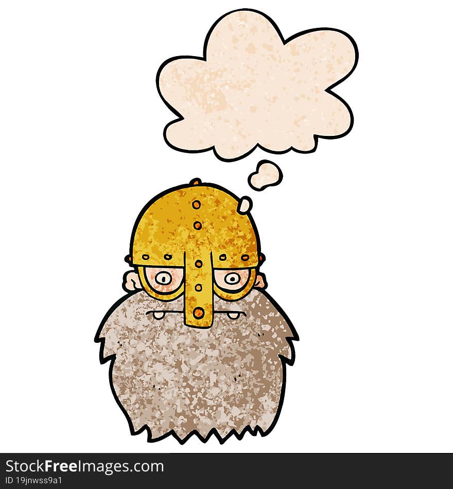 cartoon viking face with thought bubble in grunge texture style. cartoon viking face with thought bubble in grunge texture style