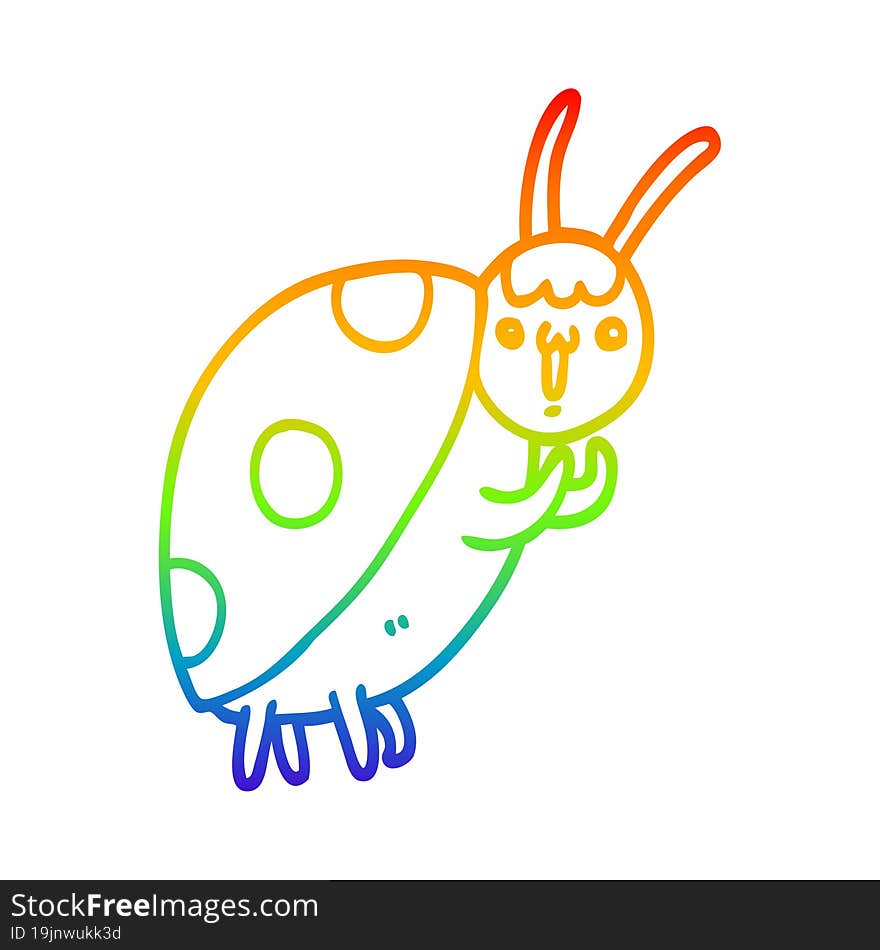 rainbow gradient line drawing of a cute cartoon ladybug