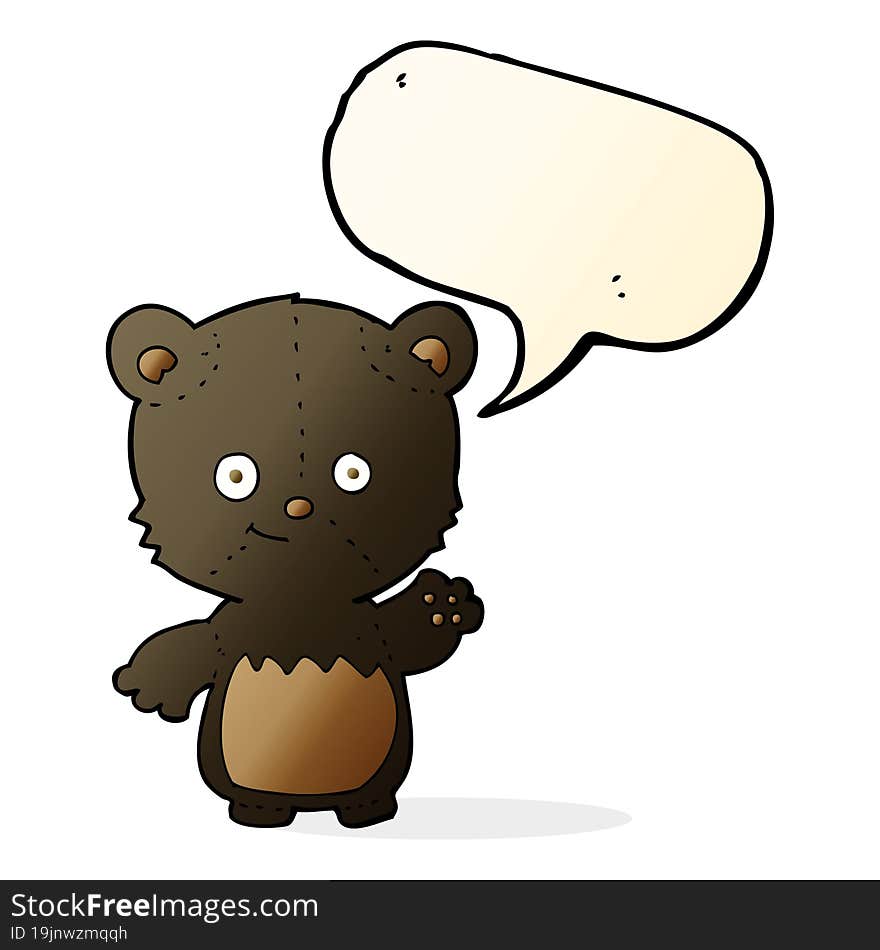 cartoon black bearcub waving with speech bubble