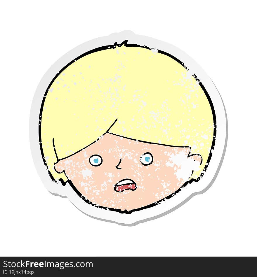 retro distressed sticker of a cartoon unhappy boy