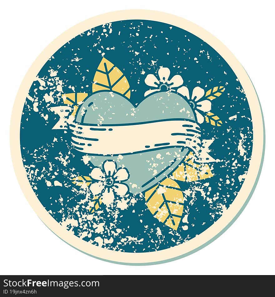 Distressed Sticker Tattoo Style Icon Of A Heart And Banner