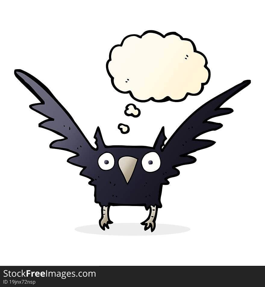 cartoon spooky bird with thought bubble