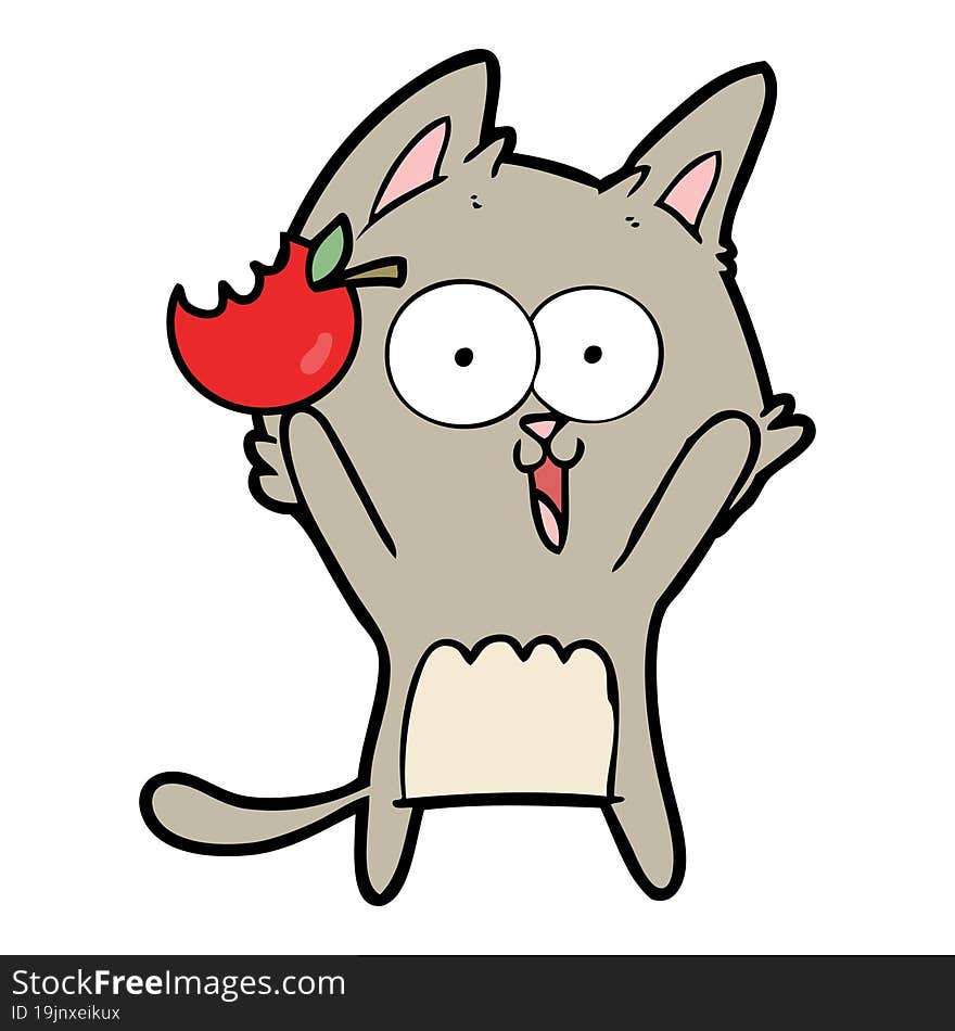 funny cartoon cat with apple. funny cartoon cat with apple