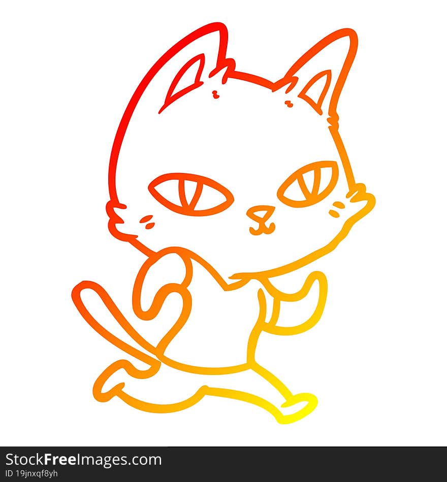 warm gradient line drawing cartoon cat running