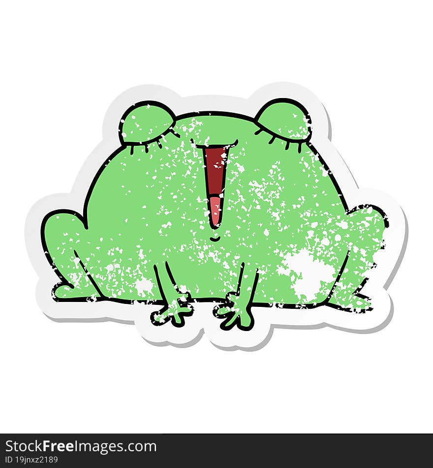 distressed sticker of a cute cartoon frog