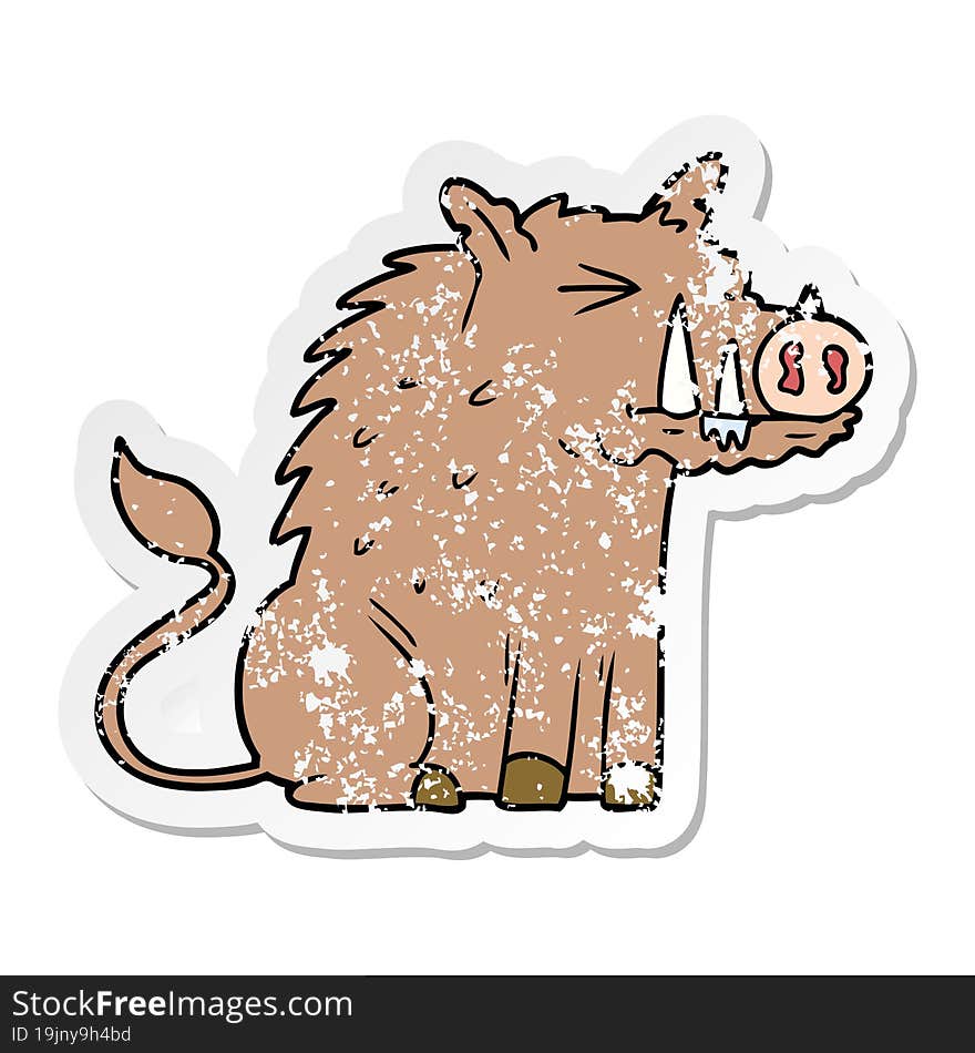 distressed sticker of a cartoon warthog