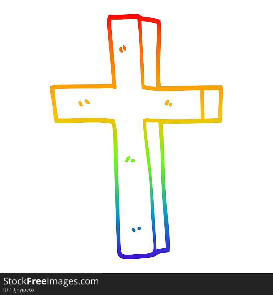 rainbow gradient line drawing cartoon gold cross