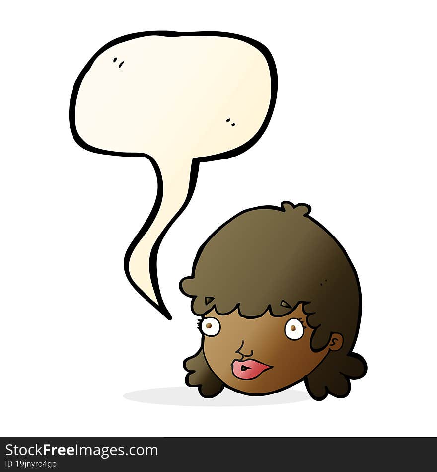 cartoon female face with surprised expression with speech bubble