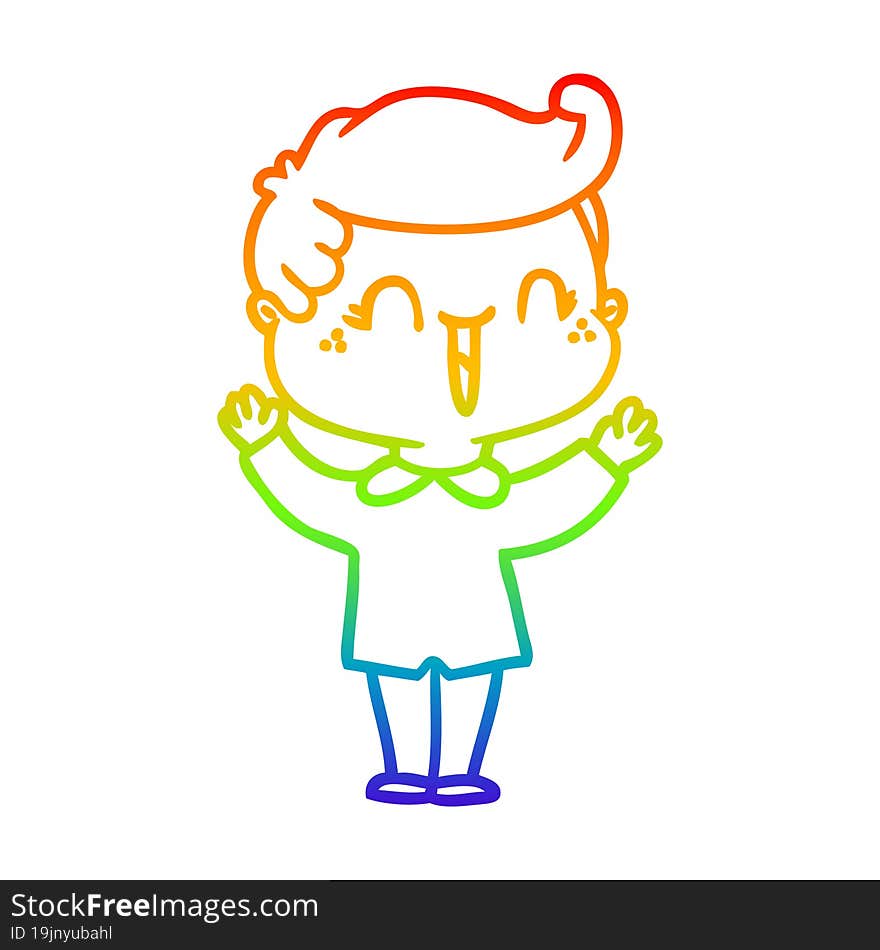 Rainbow Gradient Line Drawing Cartoon Laughing Boy