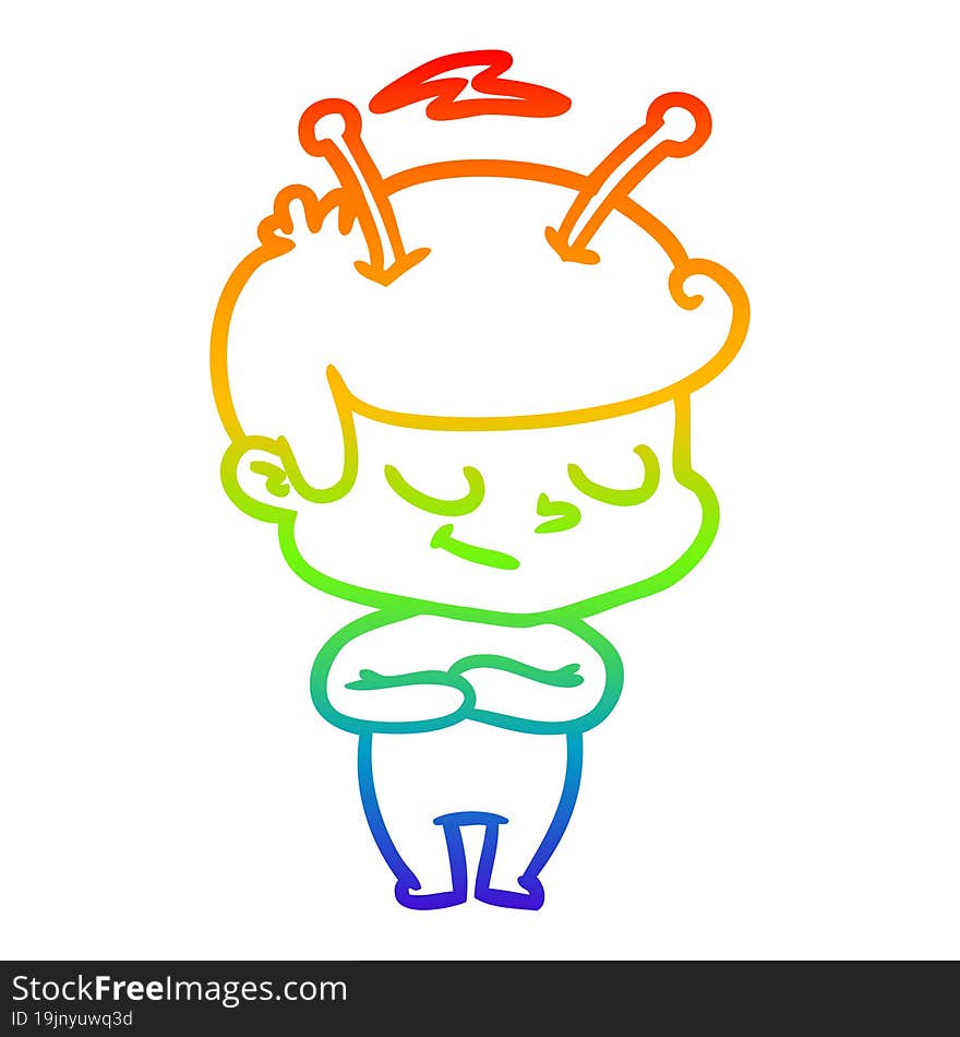 rainbow gradient line drawing friendly cartoon spaceman