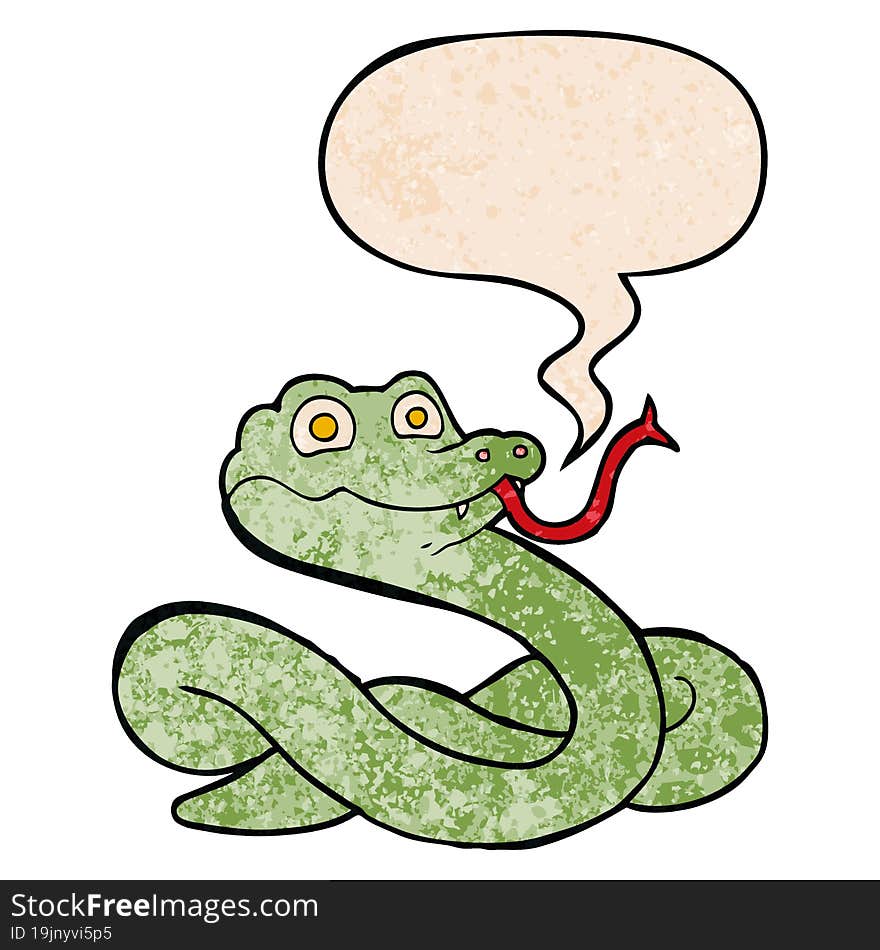 Cartoon Snake And Speech Bubble In Retro Texture Style