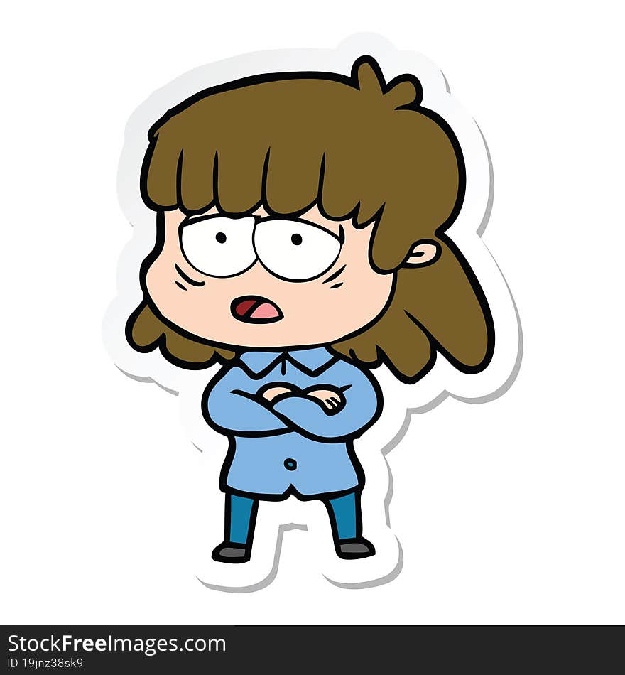 sticker of a cartoon tired woman