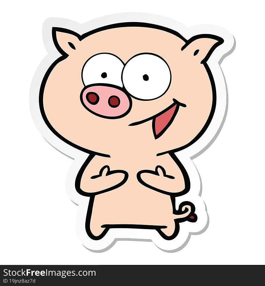 sticker of a cheerful pig cartoon