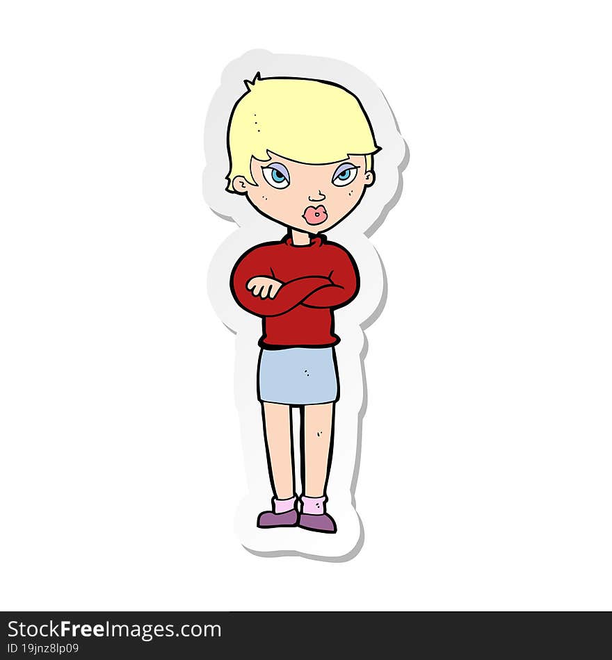 sticker of a cartoon annoyed woman