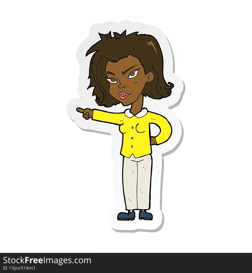 Sticker Of A Cartoon Woman Pointing