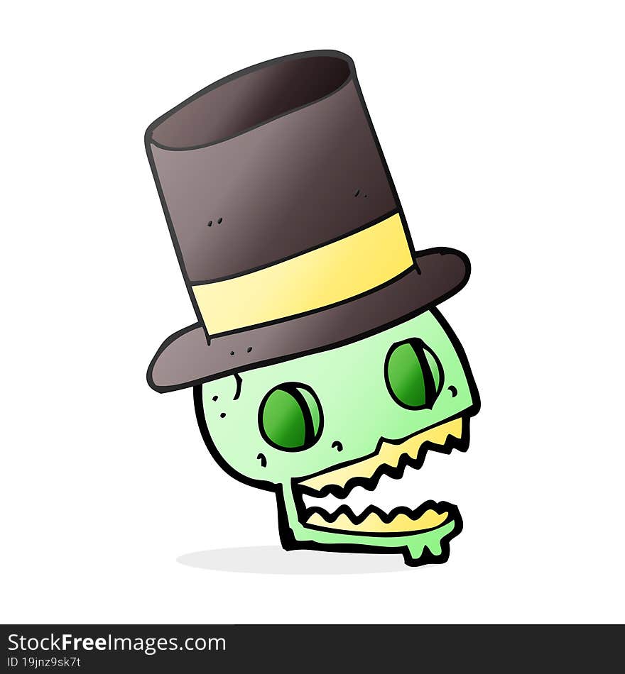 cartoon laughing skull in top hat