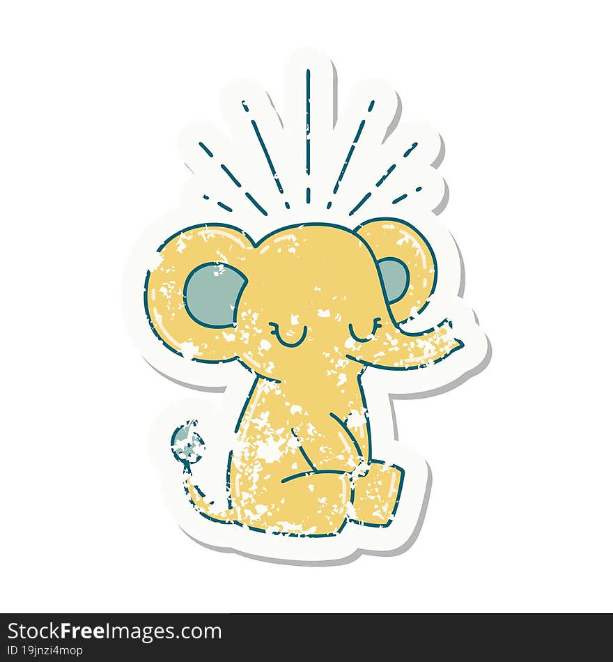 grunge sticker of tattoo style cute elephant