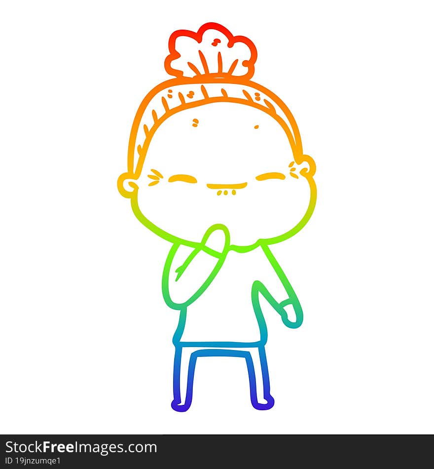 rainbow gradient line drawing cartoon peaceful old woman