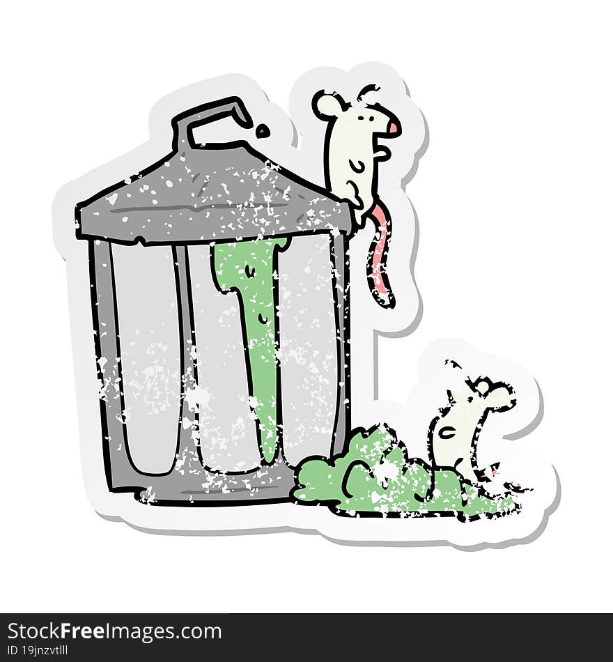 distressed sticker of a cartoon garbage can