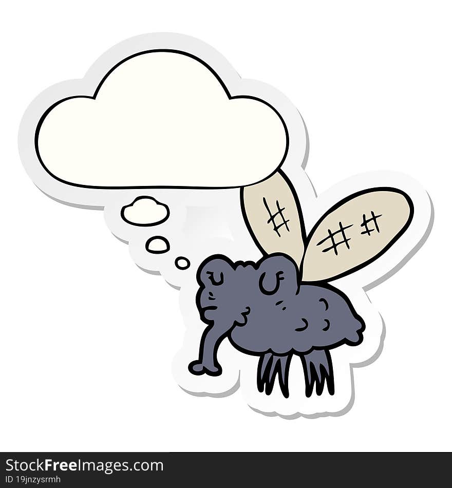 cartoon fly with thought bubble as a printed sticker