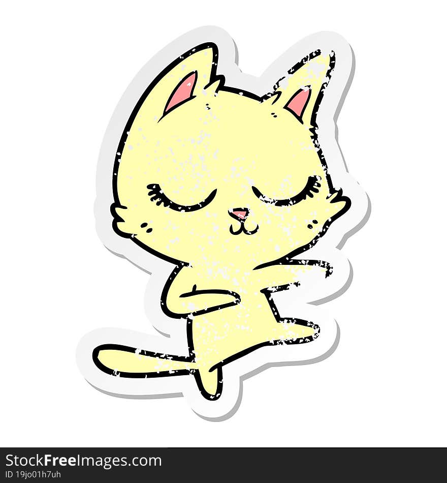 distressed sticker of a calm cartoon cat